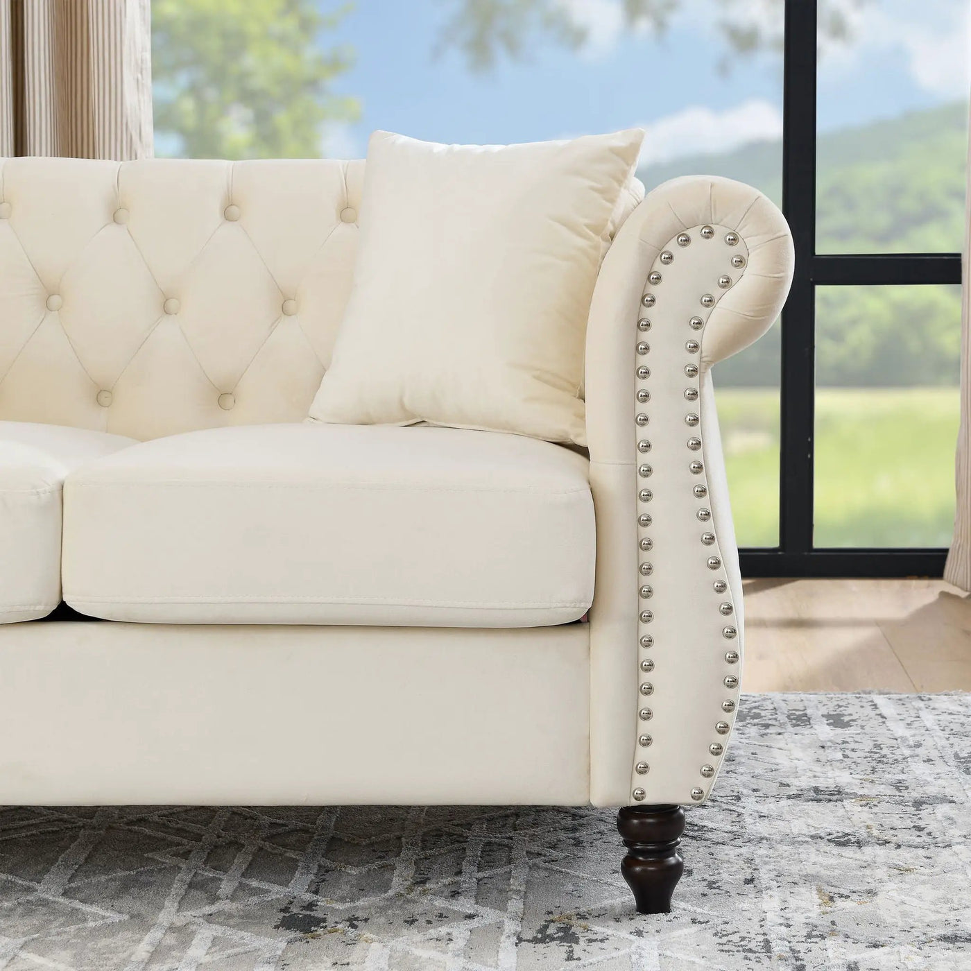Chesterfield Sofa With Rolled Arms And Nailhead Trim by HouseOfZazla