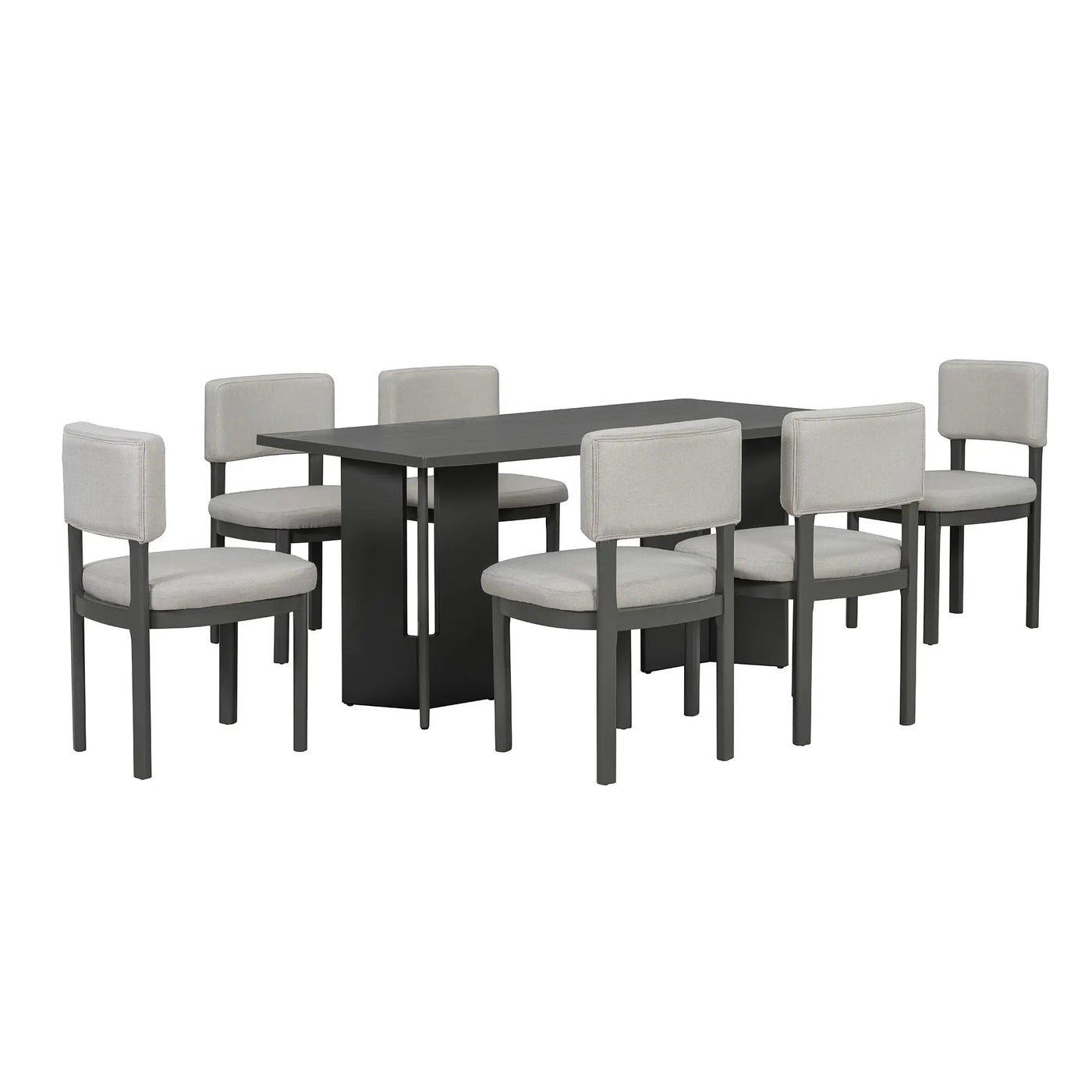 Dining Table Set With 6 Upholstered Chairs, Rectangular Table With Cutout Legs by HouseOfZazla