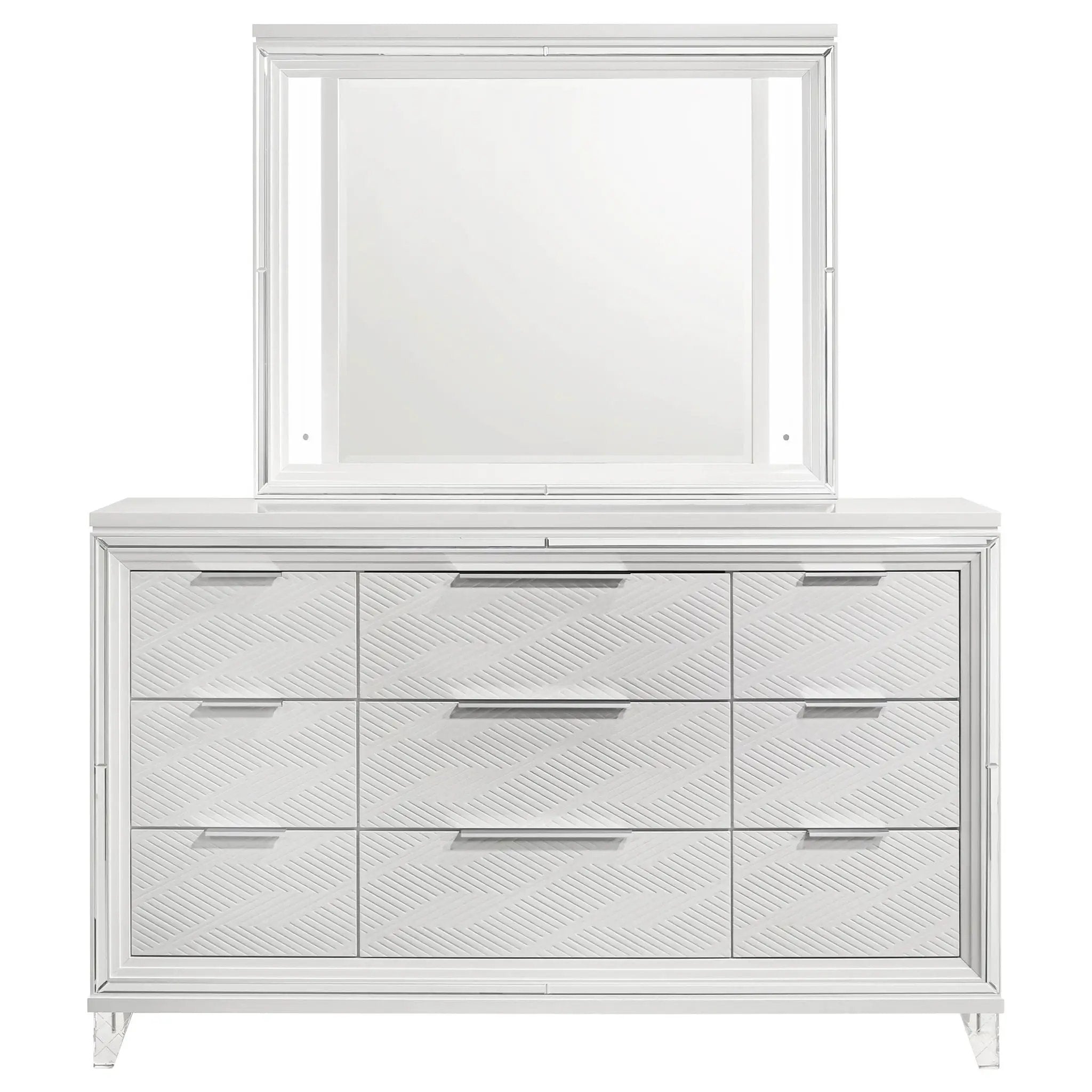Marmore 9-drawer Dresser and LED Mirror White by Unique Piece Furniture