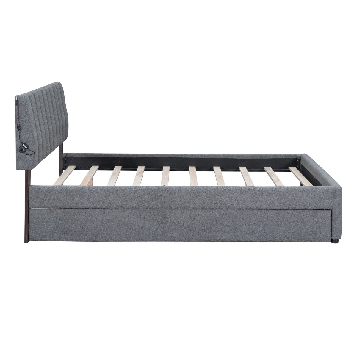 Upholstered Platform Bed With Trundle and LED Lights - Full or Queen, photo 29 of 40