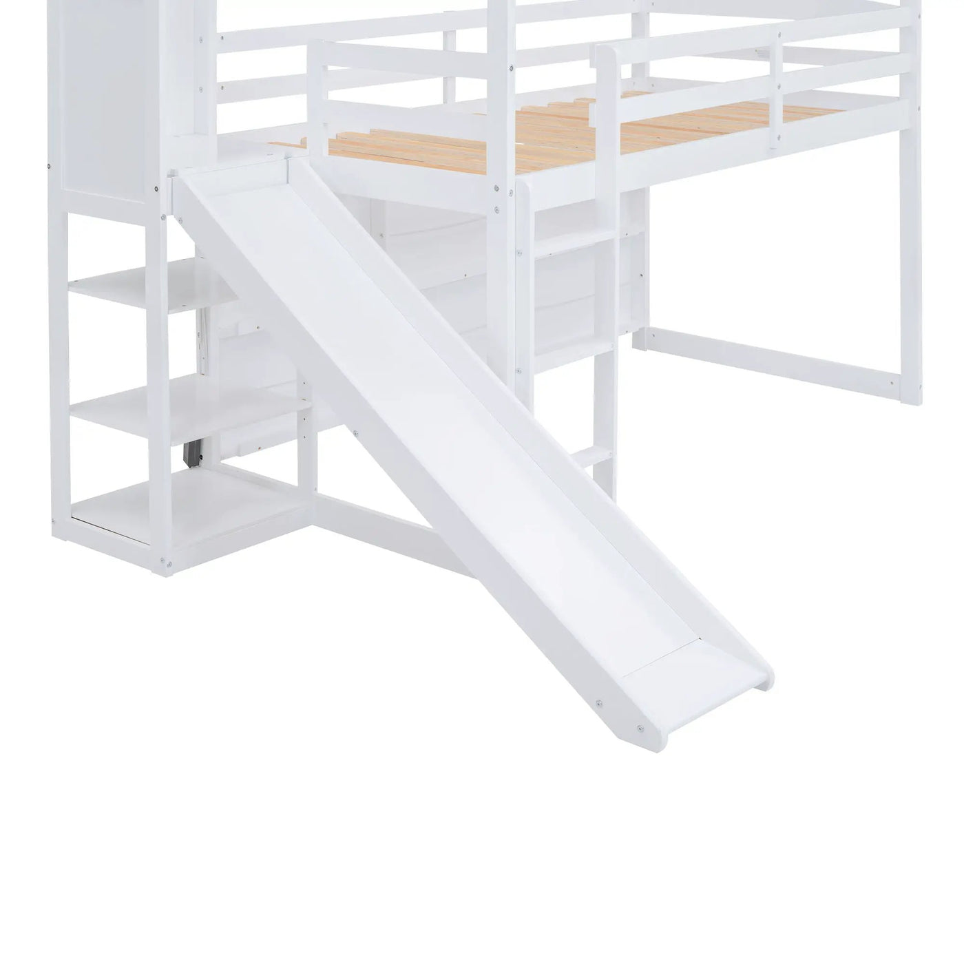 House Loft Bed With Slide, Storage Shelves And Light, Climbing Ramp by HouseOfZazla
