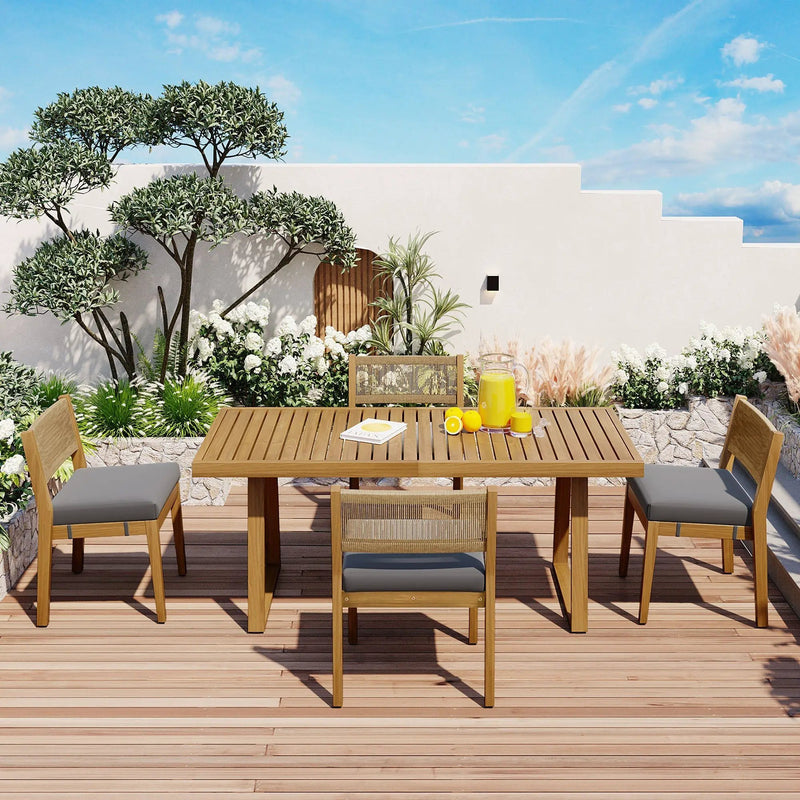 U_Style Multi-Person Outdoor Acacia Wood Dining Table and Chair Set by HouseOfZazla