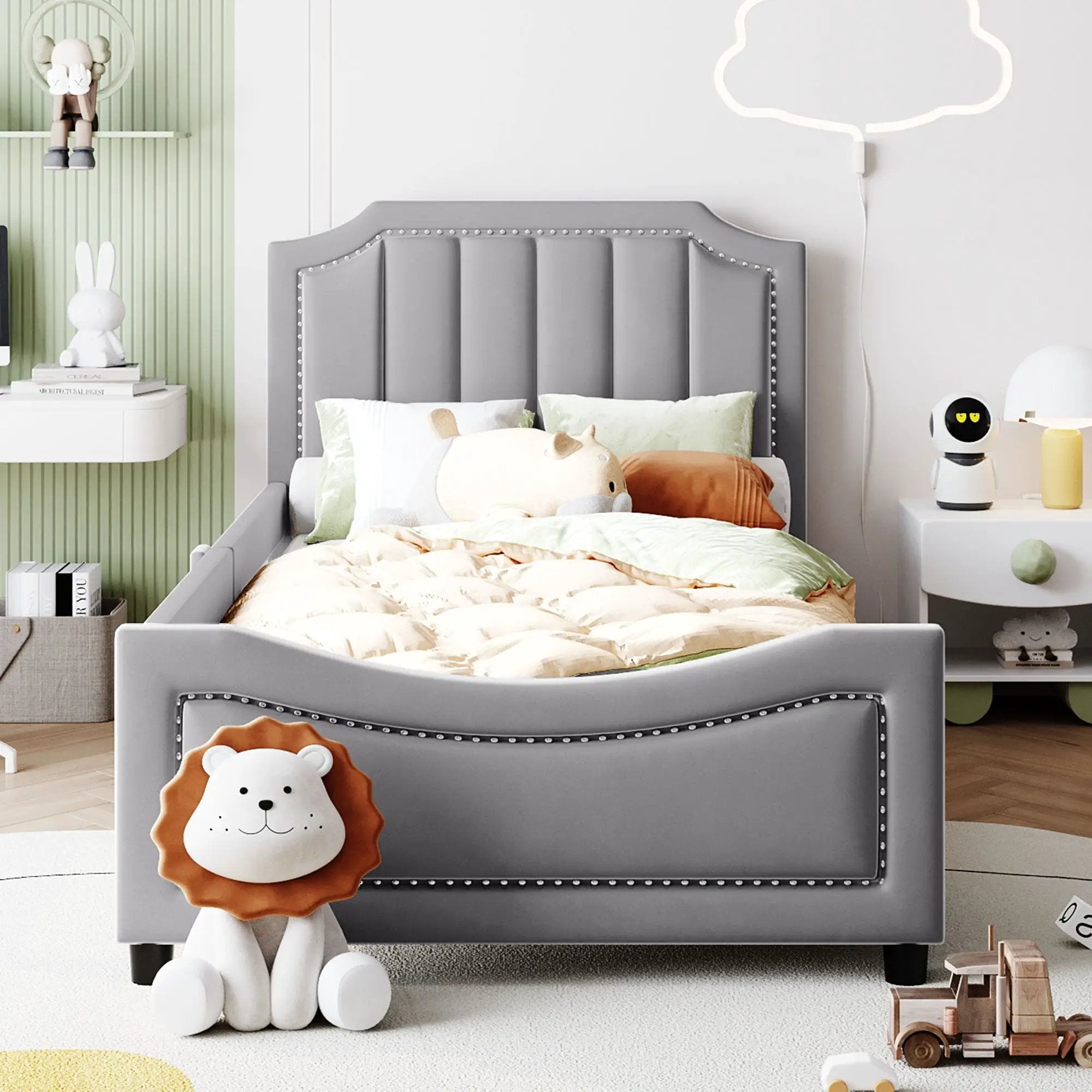 Upholstered Daybed With Classic Stripe Shaped Headboard by HouseOfZazla