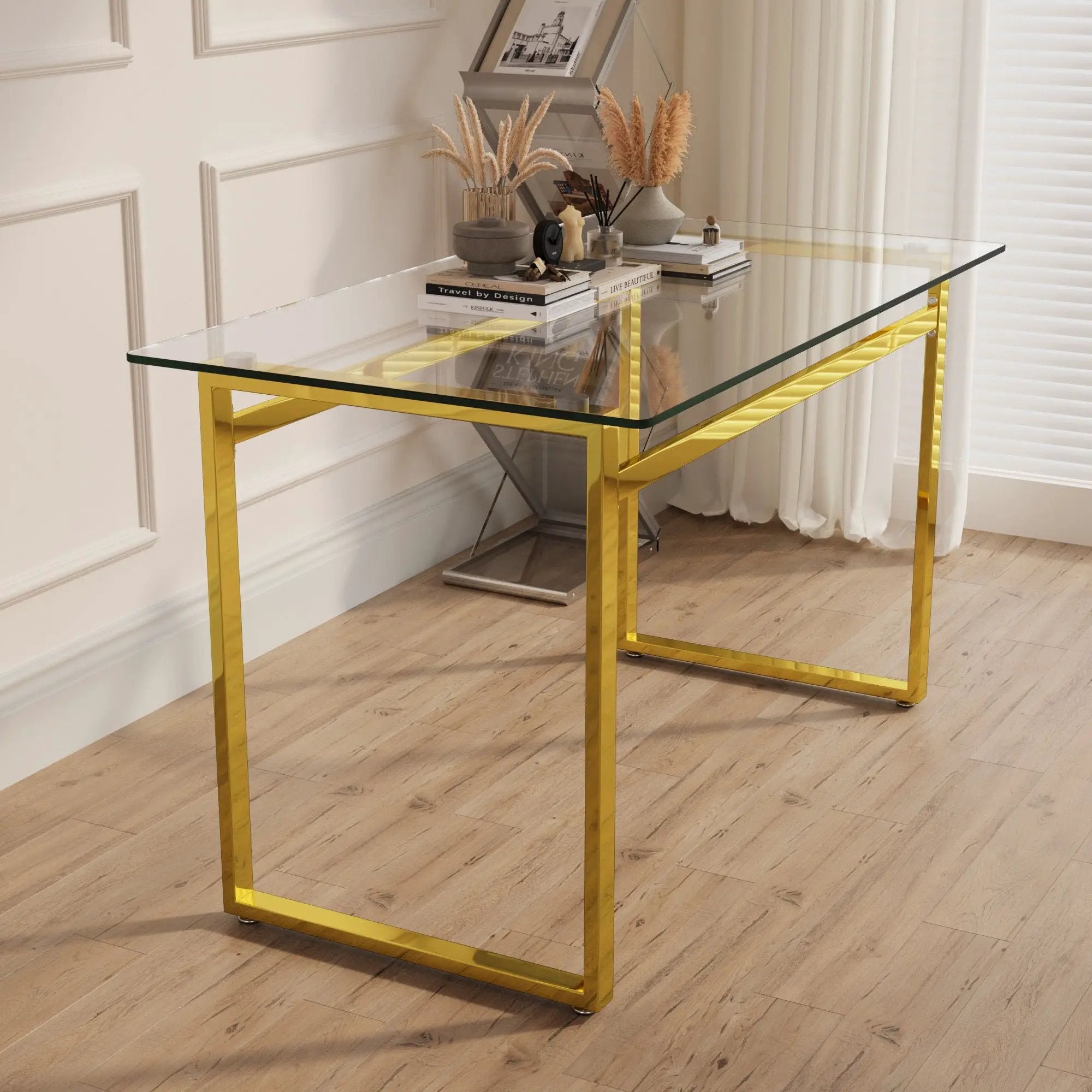 Modern Minimalist Rectangular Dining Table With Tempered Glass Top by HouseOfZazla