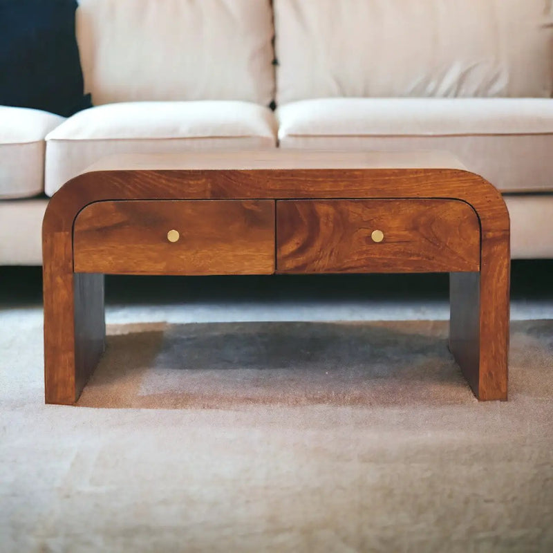 Solid Wood Darcy Coffee Table, 2-Drawers, Chestnut by HouseOfZazla