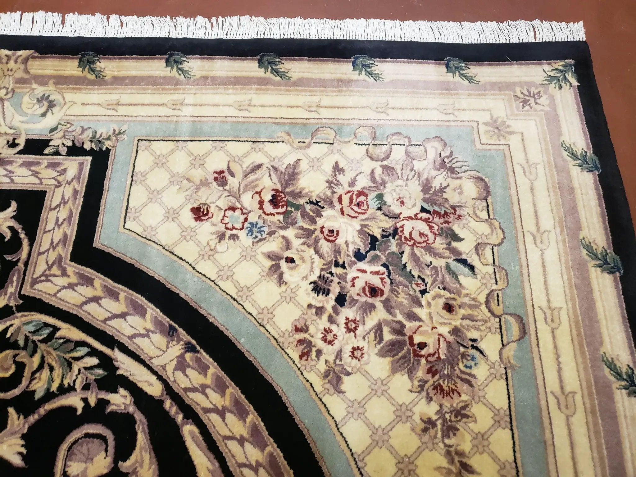 8x10 Aubusson Rug, Fine Hand Knotted Wool Carpet, French European Design, Black & Ivory by Jewel Rugs