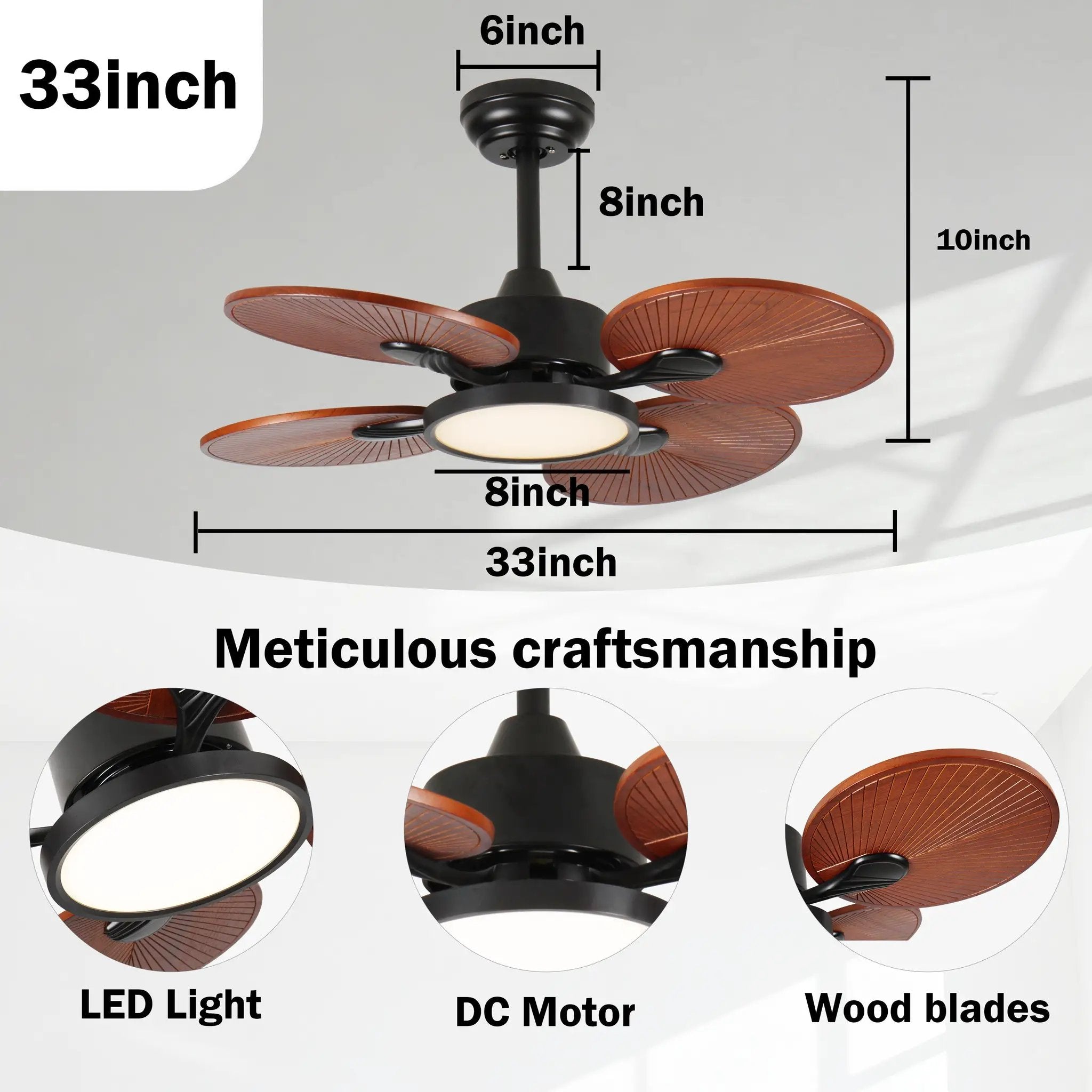33-Inch Ceiling Fan with Light and 5 Solid Wood Blades by HouseOfZazla