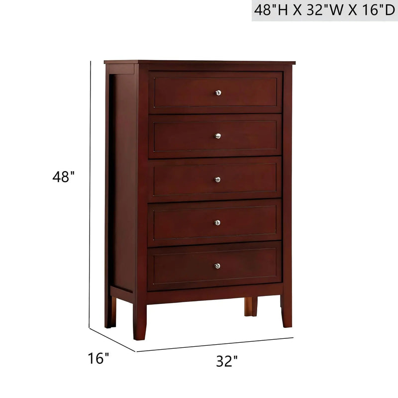 Daniel - Chest, 5 Drawer Storage Unit - Cherry by HouseOfZazla