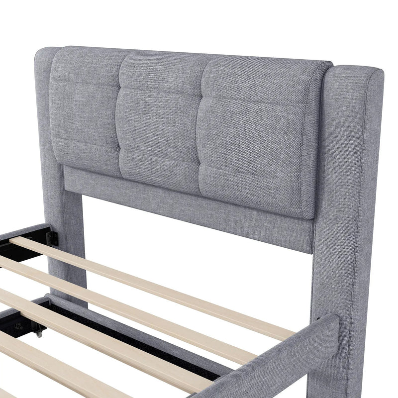 Upholstery Platform Bed With Trundle, Trundle Can Be Flat Or Erected by HouseOfZazla
