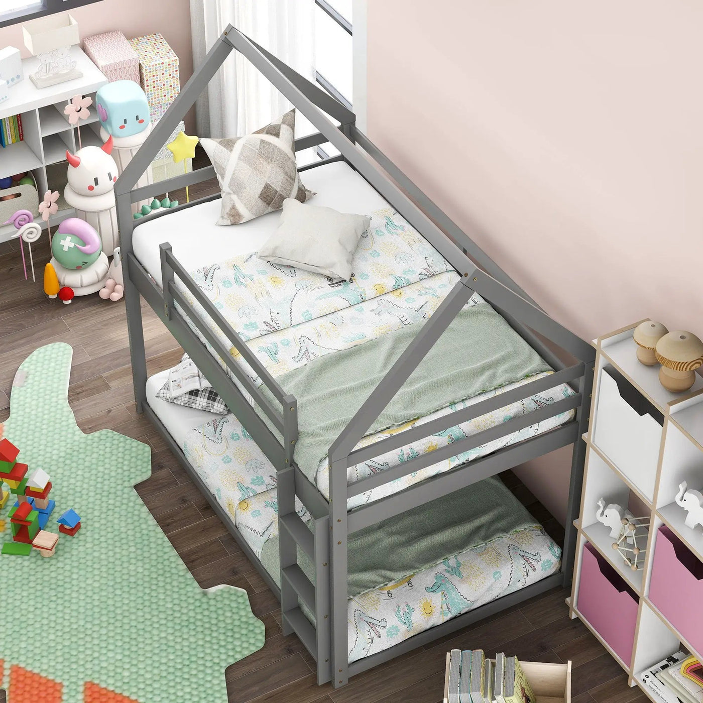 Low Bunk Bed With House Shaped Frame And Ladder by HouseOfZazla