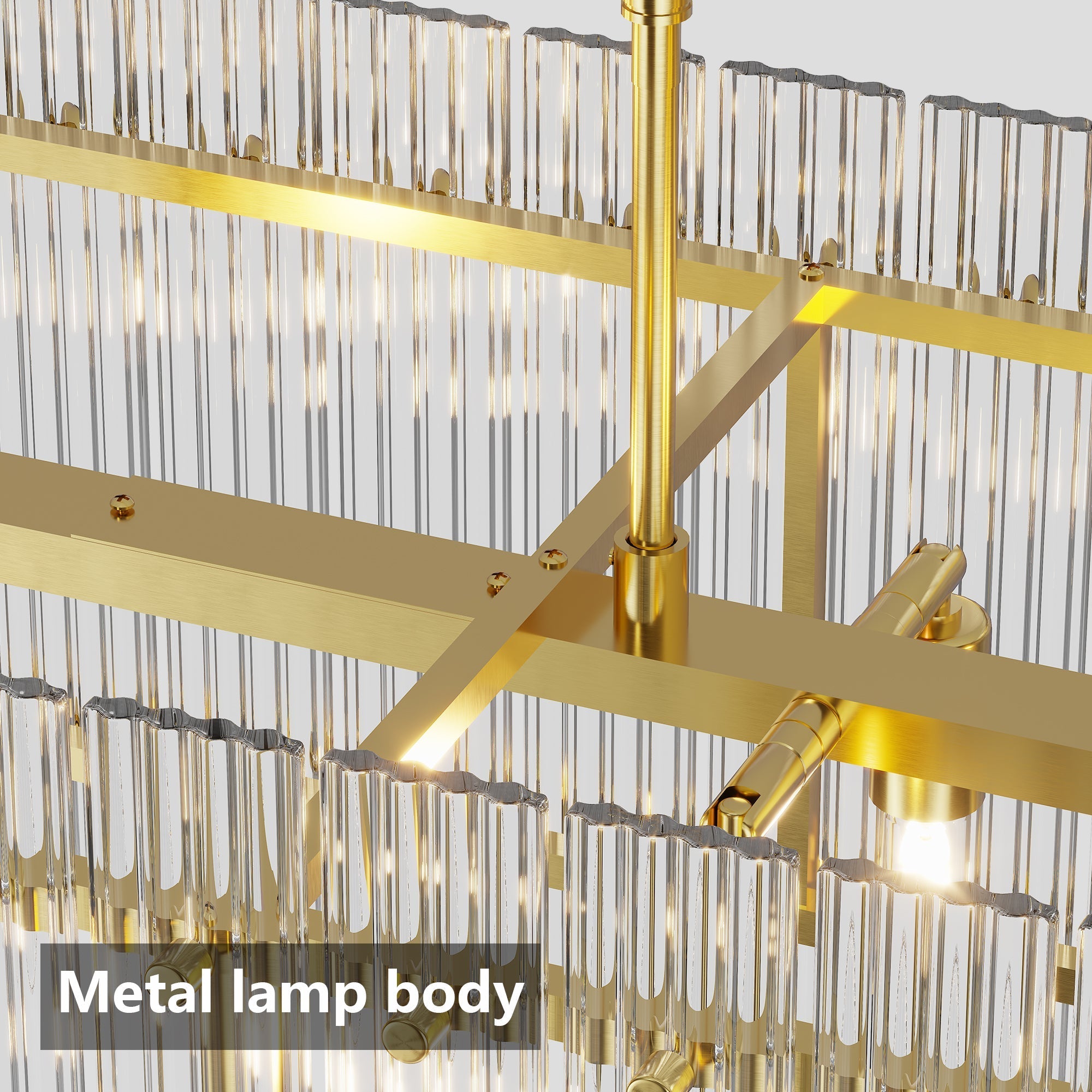 Modern Rectangular Crystal Glass 10-Light Chandelier by HouseOfZazla