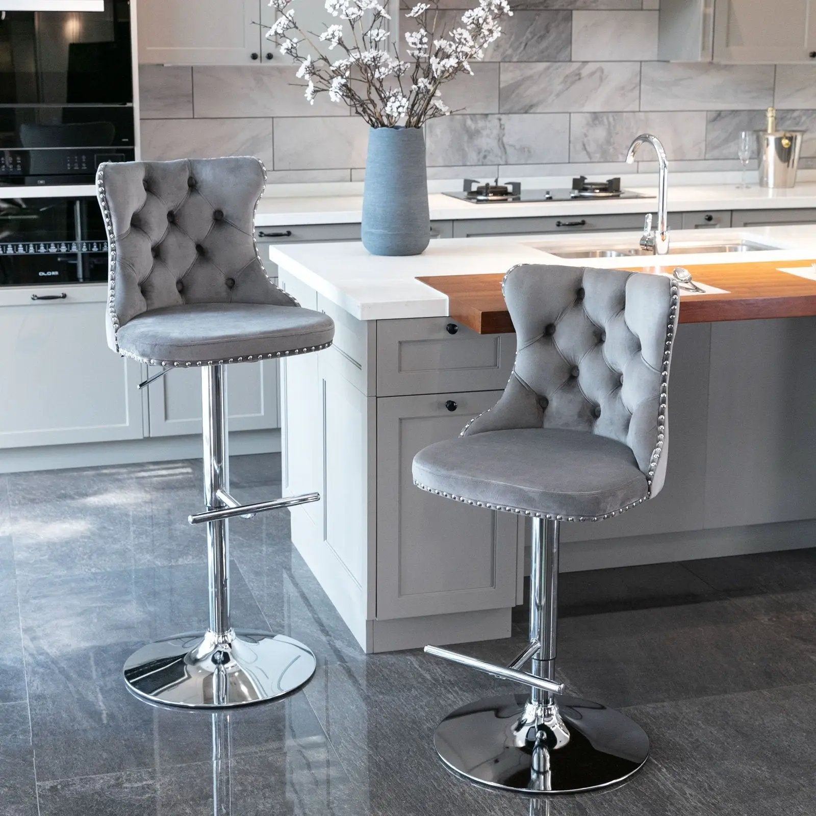 Swivel Adjustable Height Barstools Set of 2 by HouseOfZazla
