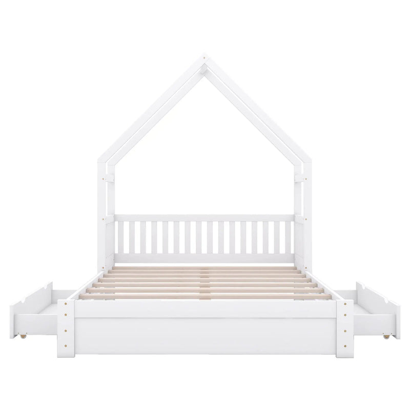 House Style Platform Bed With Guardrail And 2 Drawers by Unique Piece Furniture