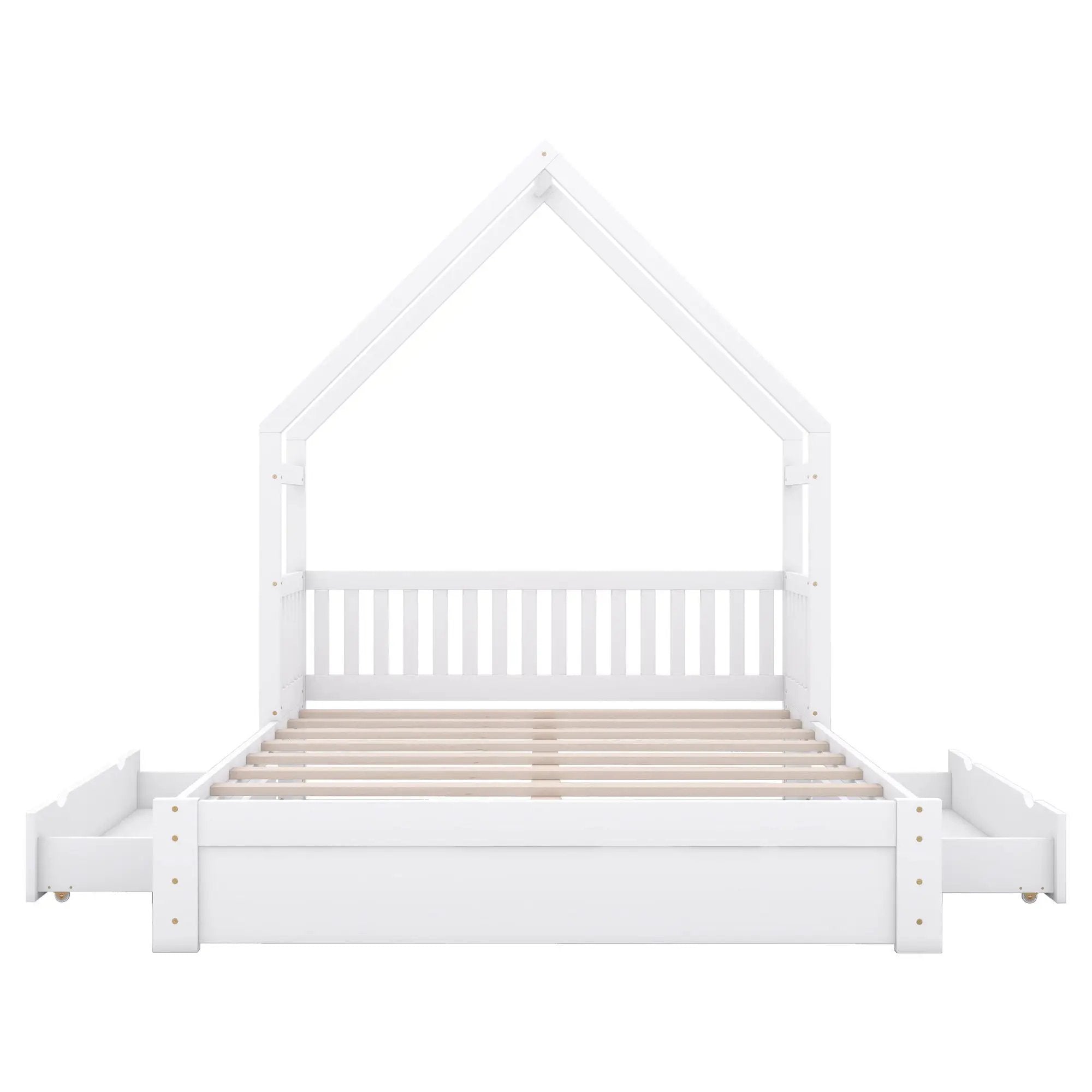 House Style Platform Bed With Guardrail And 2 Drawers by HouseOfZazla