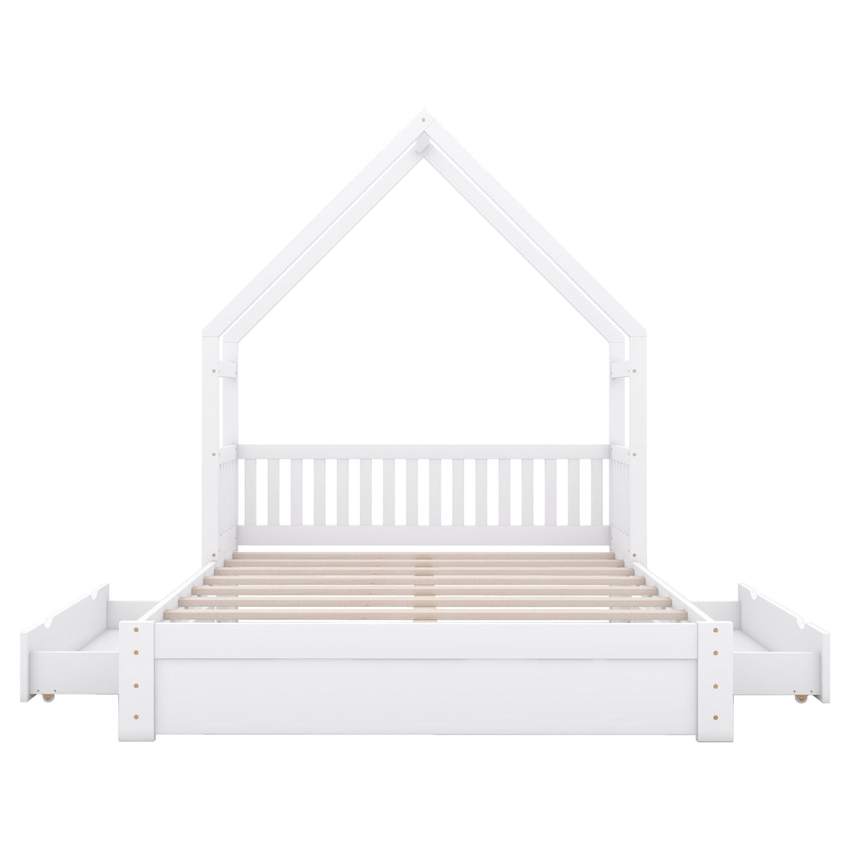 Queen Storage Platform Bed with Guardrail and 2 Drawers - White or Light Brown
