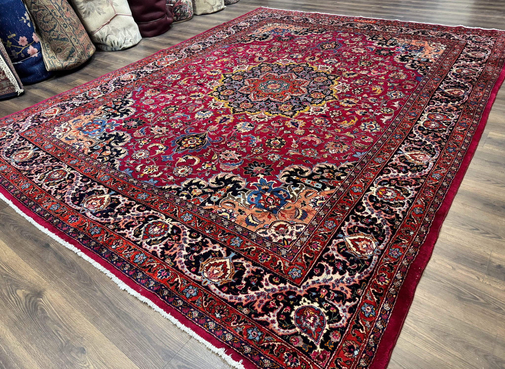 Red Persian Mashad Rug 10x13 - Floral Medallion Signed By Masterweaver by Jewel Rugs