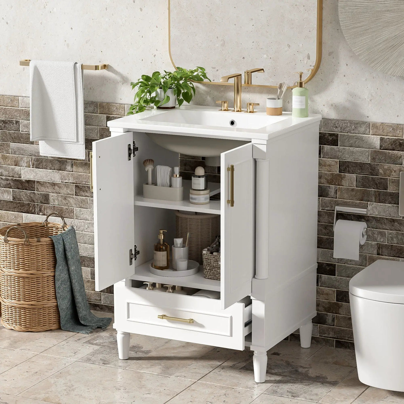 Bathroom Vanity With Ornate French Cylinder Legs, Soft Close Drawer by Unique Piece Furniture