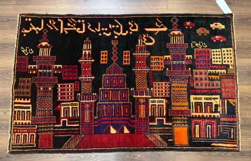 Balouch Rug 3x5, City Pictorial, Afghan Rug by Jewel Rugs