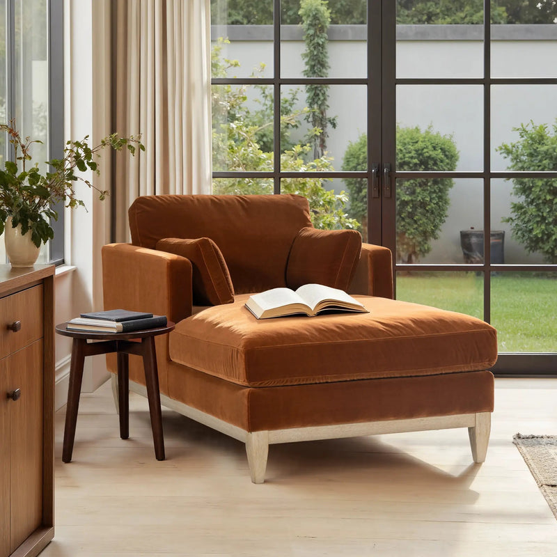 Knox 65" Modern Farmhouse Chaise Lounge Chair, Burnt by HouseOfZazla