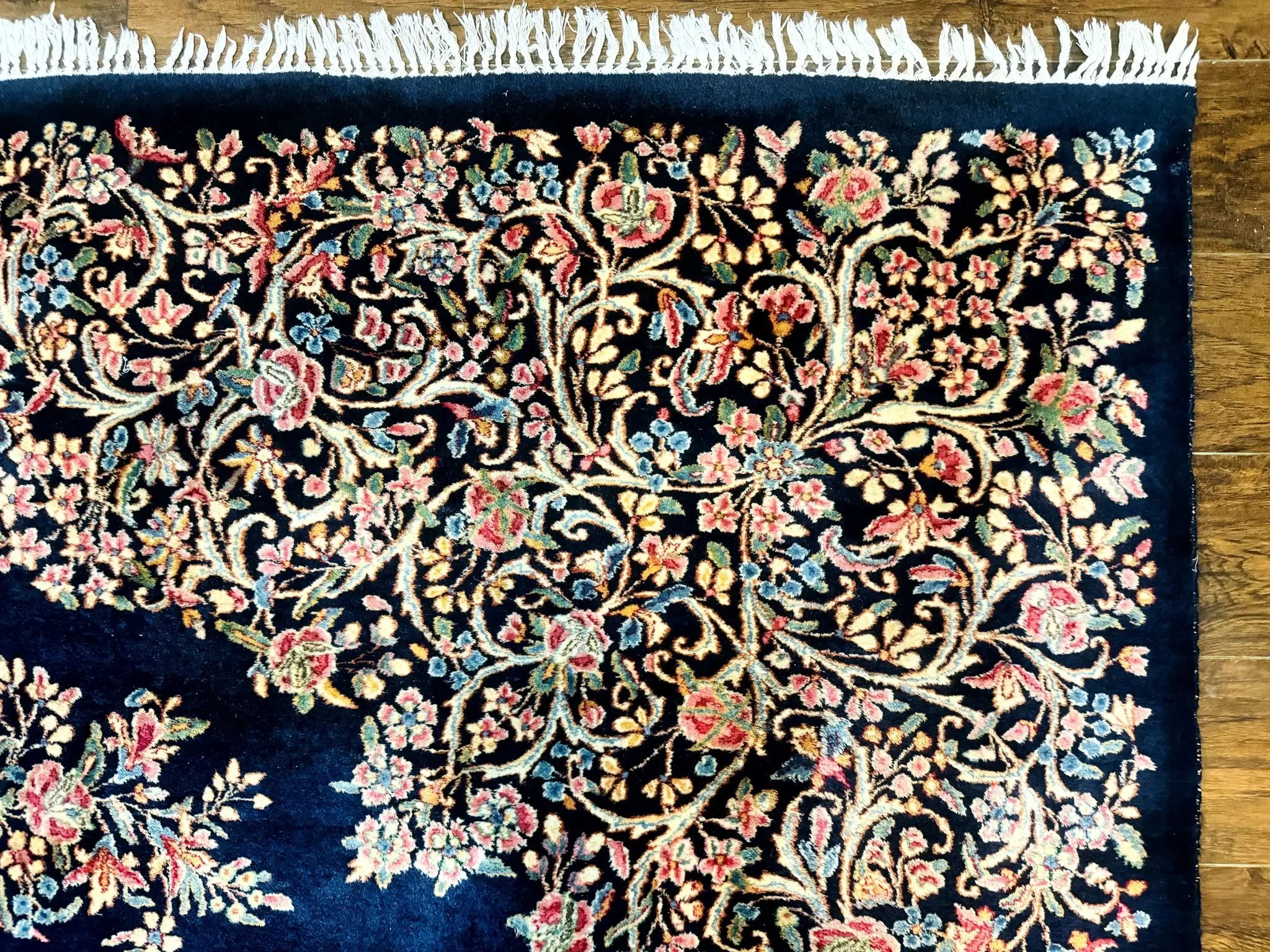Antique Persian Kerman Rug 10x13, Navy Blue Floral Carpet, Fine 270 KPSI by Jewel Rugs