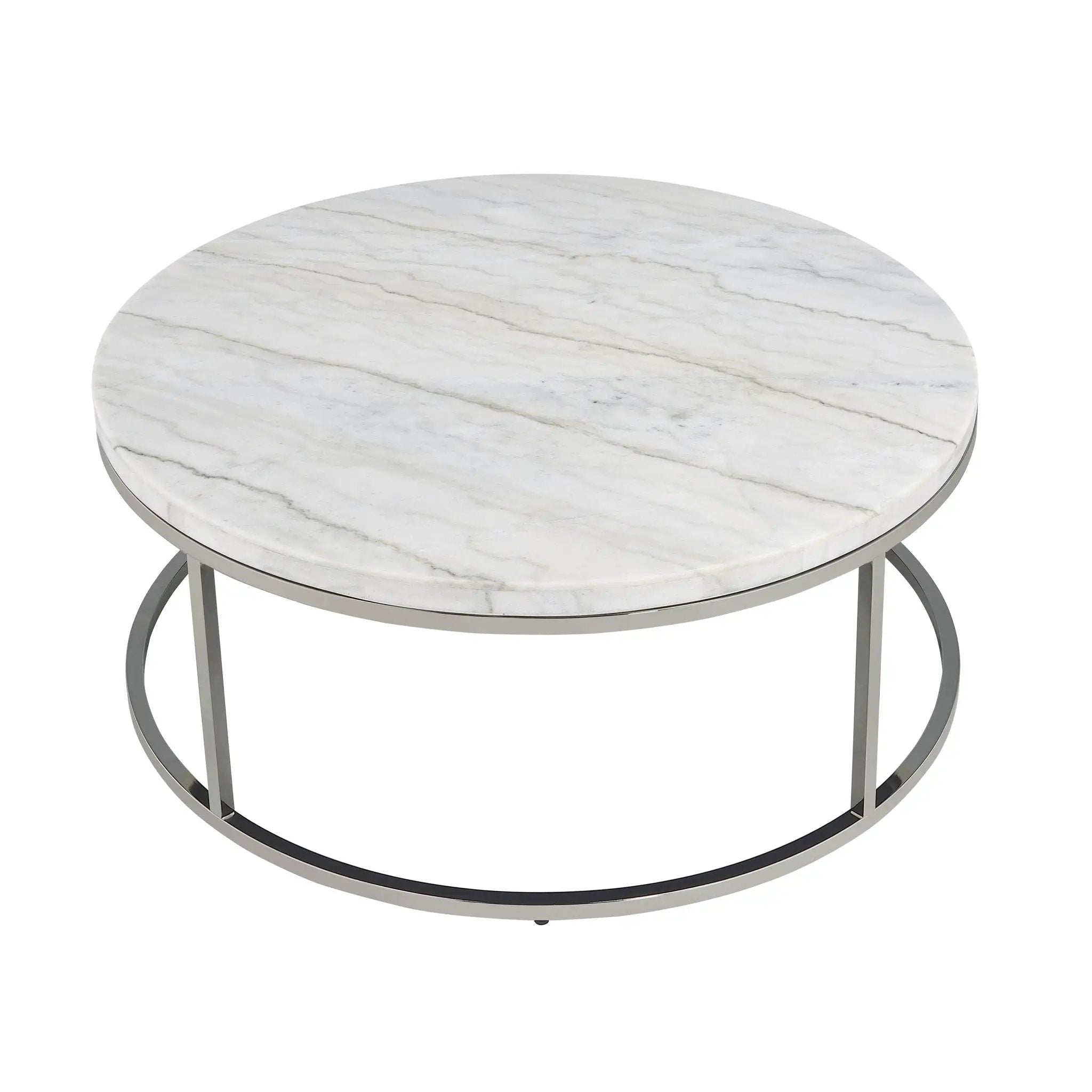 Zaidee Marble Top Nickel Coffee Table - White by HouseOfZazla
