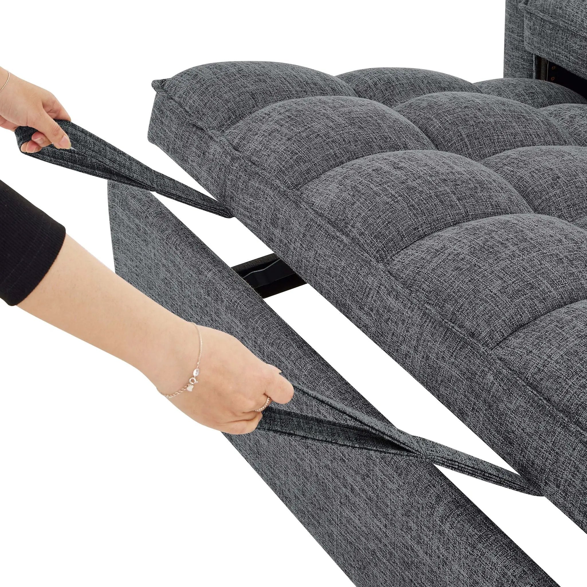 Sienna - Tufted Convertible Sleeper Sofa With Chaise - Gray by HouseOfZazla