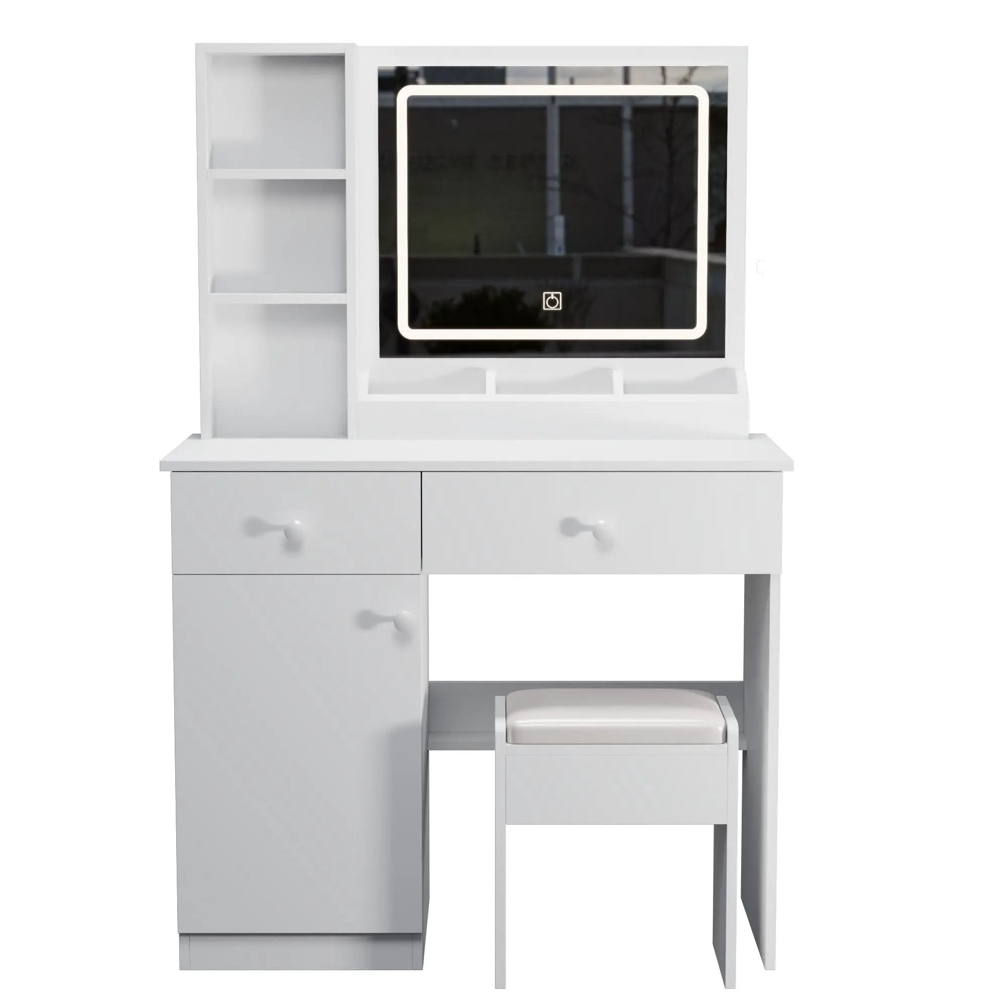 Fashion Vanity Desk With Mirror And Adjustable Lights, Makeup Table Set With 2 Drawers - White by HouseOfZazla