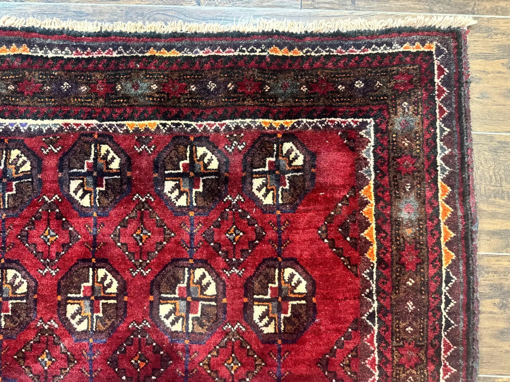 Persian Turkoman Tribal Rug 4x8, Handmade Vintage Wool Carpet, Red, Bohemian Rug by Jewel Rugs