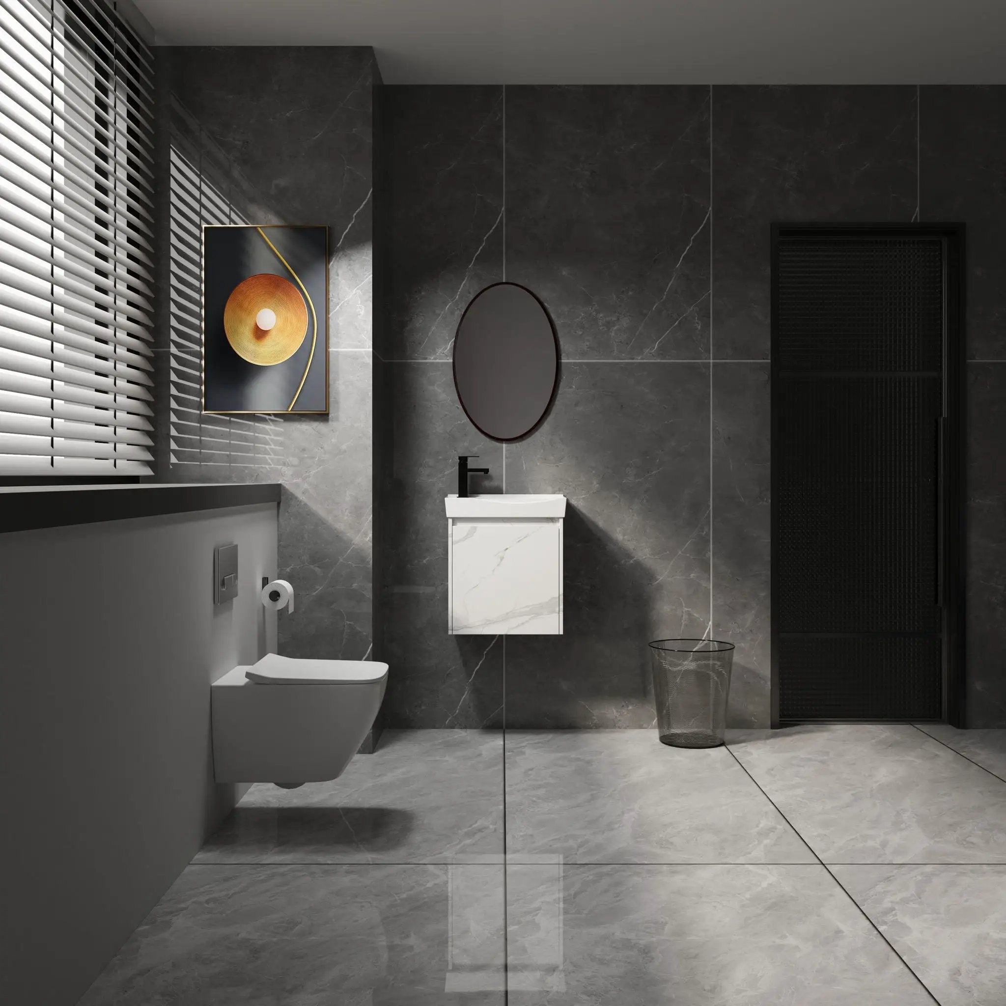 Modern Bathroom Vanity With Ceramic Basin, Wall Mounted Floating Sink Combo, Storage Cabinet by Unique Piece Furniture