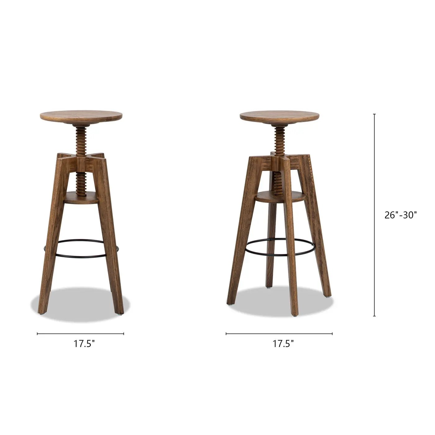 Spencer - Minimalist Oak Adjustable Bar Counter Stool - Walnut Brown Oak by Unique Piece Furniture