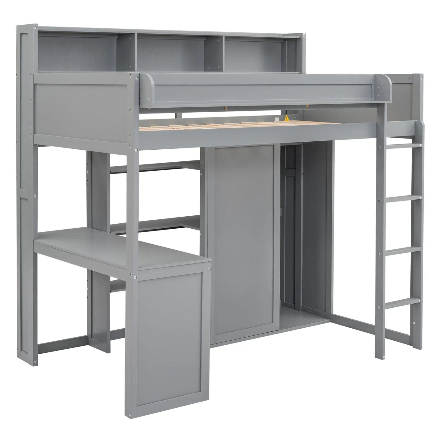 Loft Bed With Built In Desk, Storage Shelves, And Wardrobe by HouseOfZazla