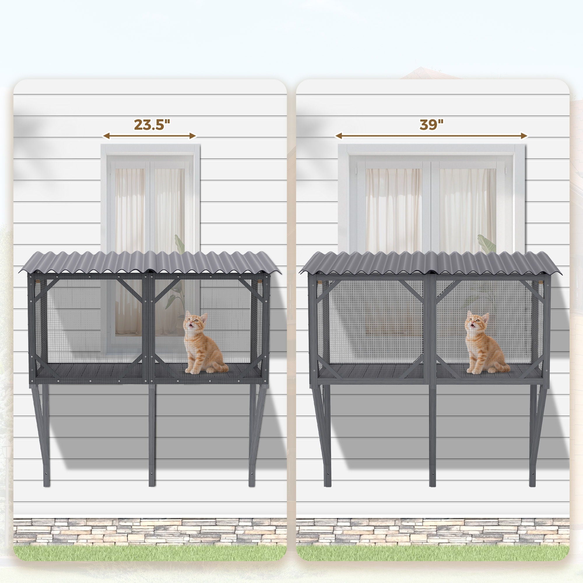 Premium Cat Window Box With Bug Proof Net For Large Indoor Cats Spruce Wood & Polyester - Antique Gray by HouseOfZazla