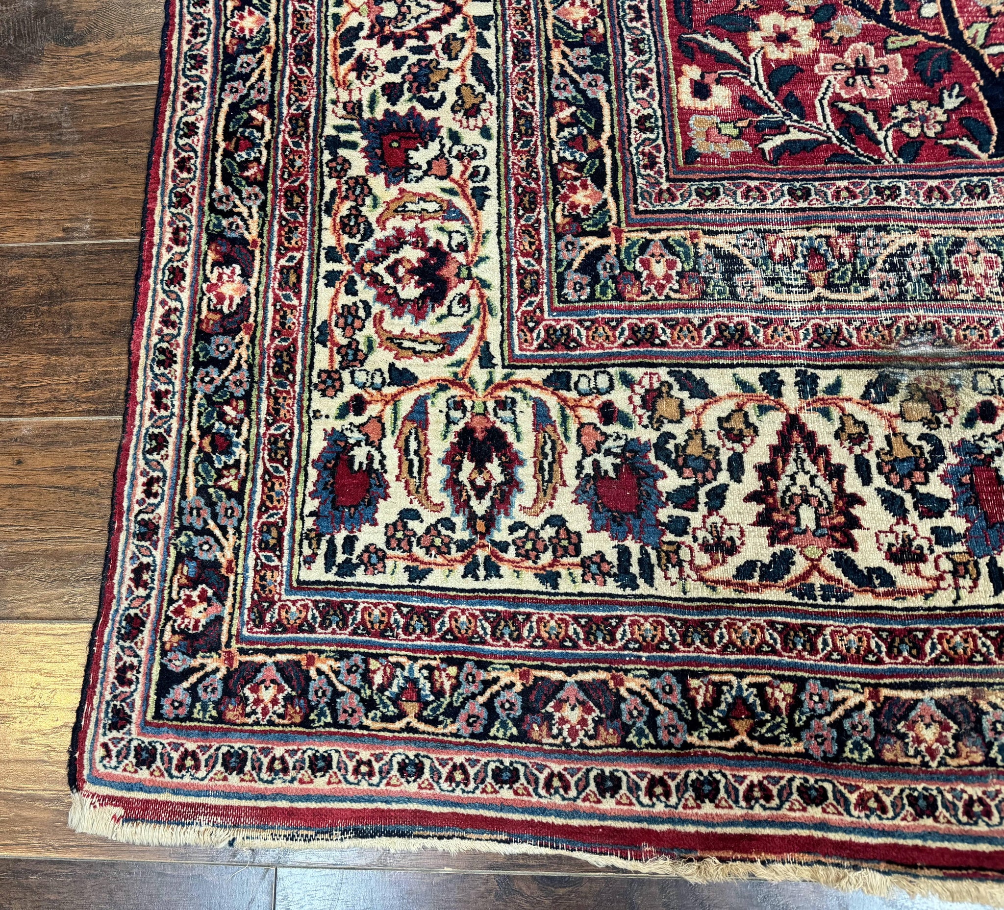 Antique Persian Mashad Rug 10x12, Red and Ivory, Signed by Master Weaver by Jewel Rugs