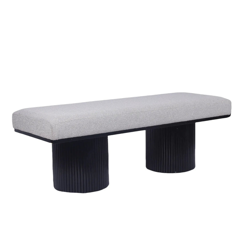 Upholstered Bench With Black Chunky Legs Boucle Contemporary Style Bed-End Bench For Bedroom Living Room - Light Gray by HouseOfZazla