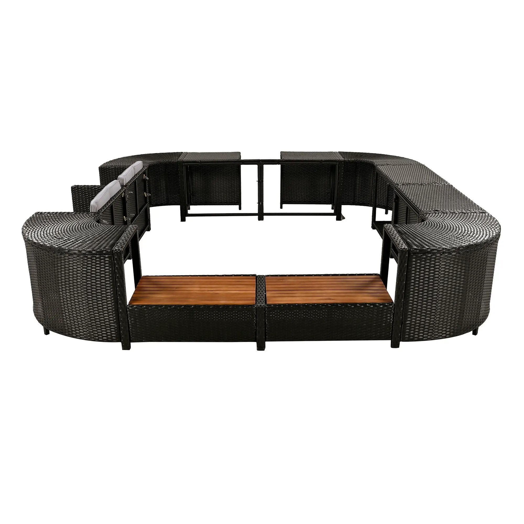 Spa Surround Spa Frame Quadrilateral Outdoor Rattan Sectional Sofa Set With Mini Sofa, Wooden Seats And Storage Spaces by HouseOfZazla