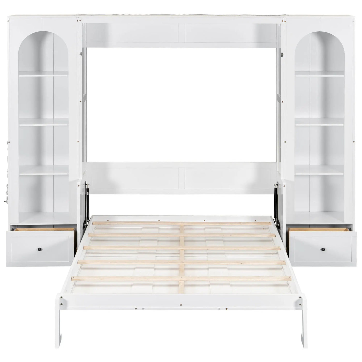 French Style Murphy Platform Bed With Shelf, Side Cabinets, Drawers And LED by HouseOfZazla