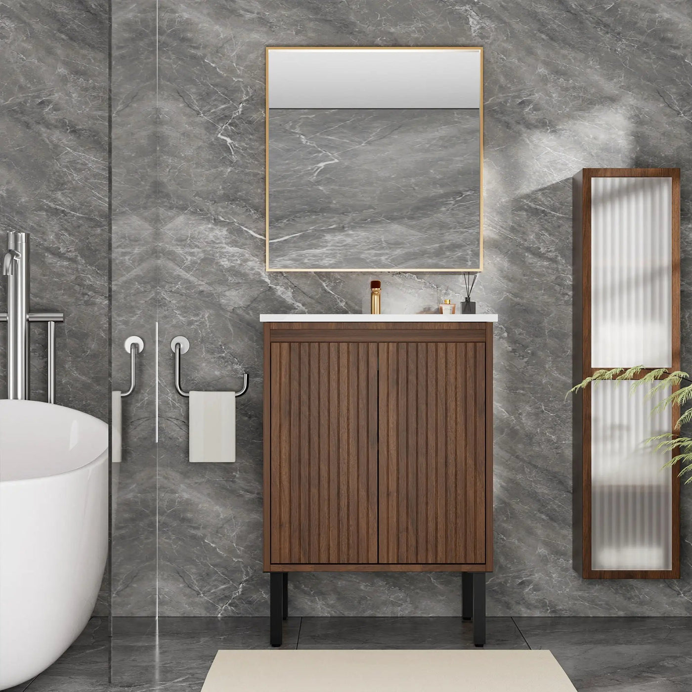 Bathroom Vanity With Ceramic Sink, Floor-Standing Design, Soft-Closing Drawers by Unique Piece Furniture