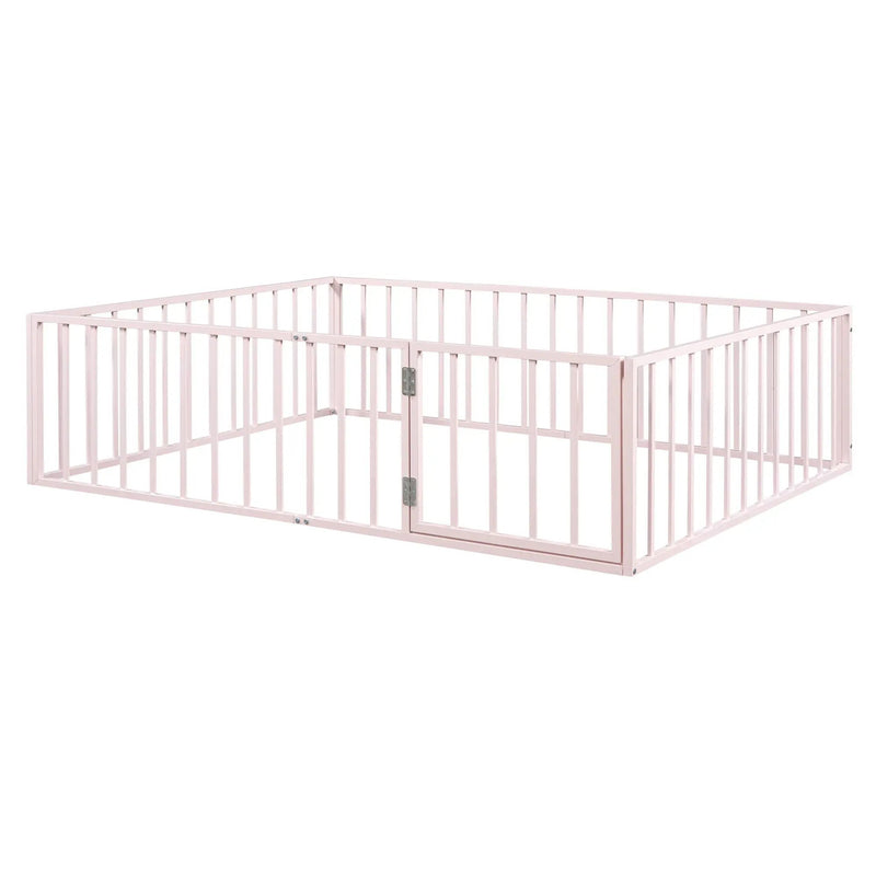 Metal Floor Bed Frame With Fence And Door by HouseOfZazla