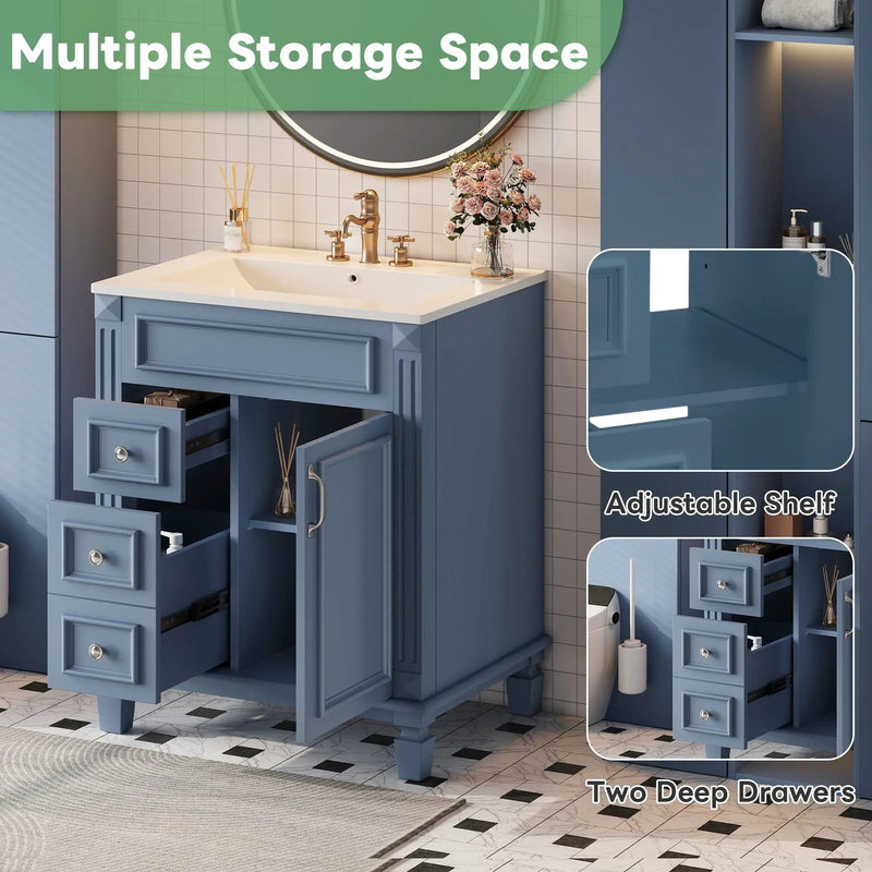 Bathroom Vanity With Sink, Compact Cabinet & 2 Drawers And Adjustable Shelf