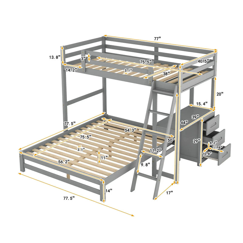 Bunk Bed With Built In Desk And 3 Drawers by Unique Piece Furniture