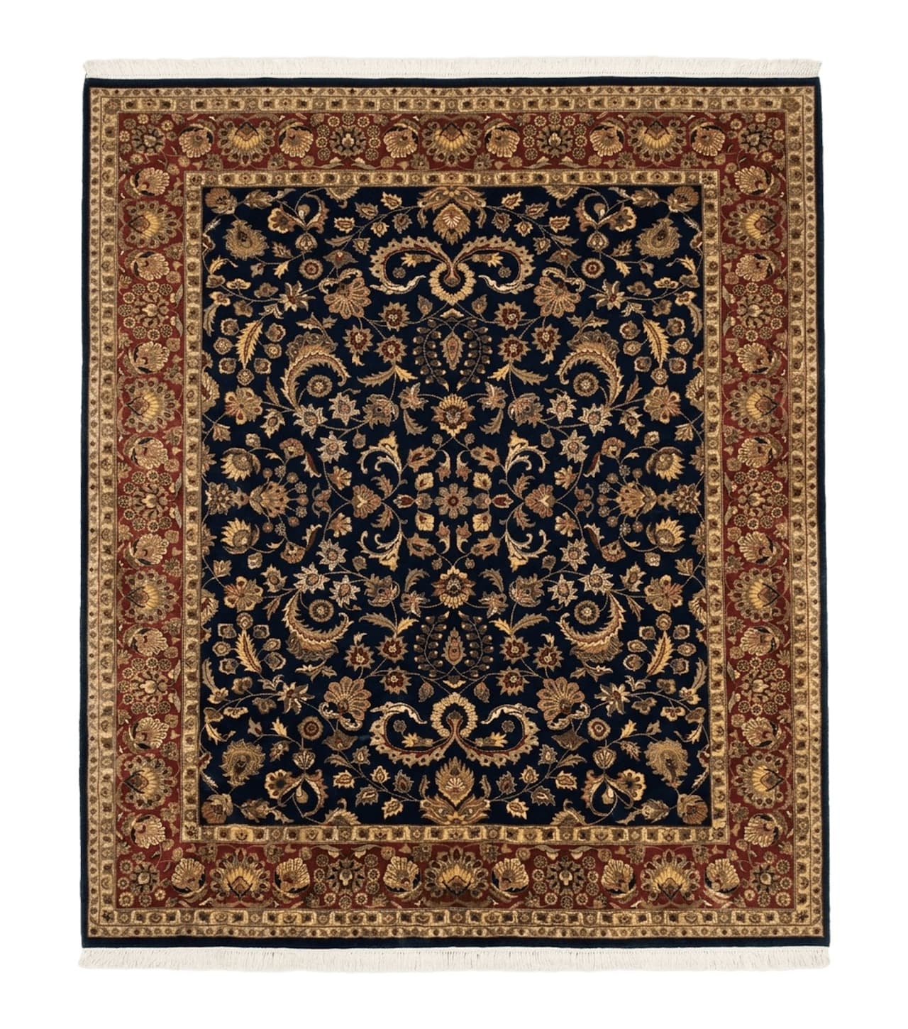 Indo Persian Rug 8x10, Navy Blue and Red, Floral Allover, Hand Knotted Vintage Wool Carpet, Indo Sarouk by Jewel Rugs