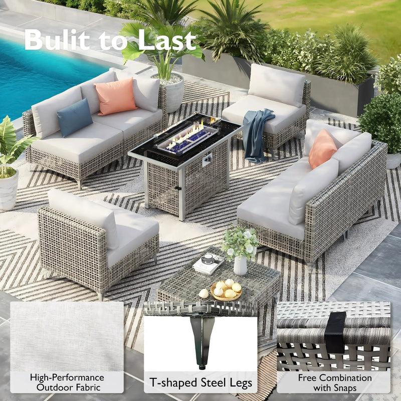 K&K Patio 8-Piece Patio Furniture Set with 43" Fire Pit Table by HouseOfZazla
