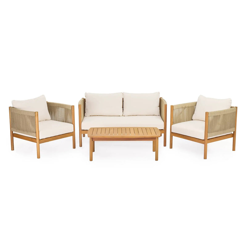 4-Piece Outdoor Sofa Set with Acacia Wood Frame in Teak Look by HouseOfZazla