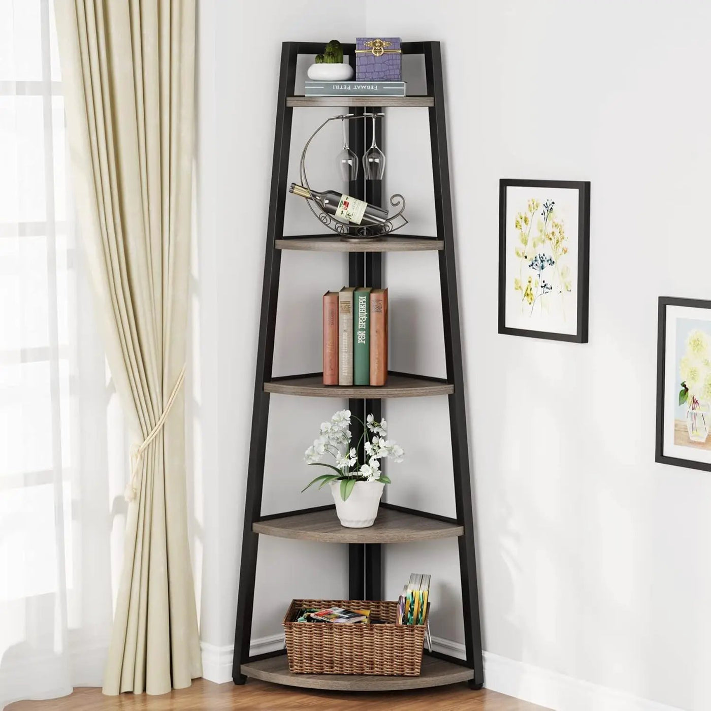Tall 5 Tier Corner Bookshelf For Living Room by HouseOfZazla