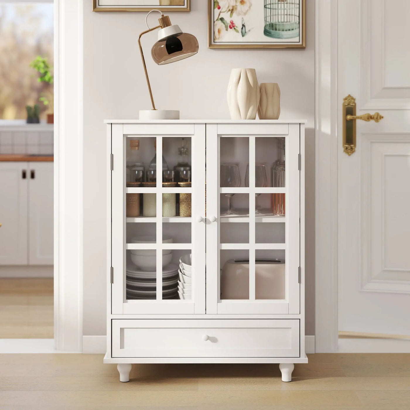 Minimalist Buffet Cabinet With Double Glass Doors And Drawer by HouseOfZazla