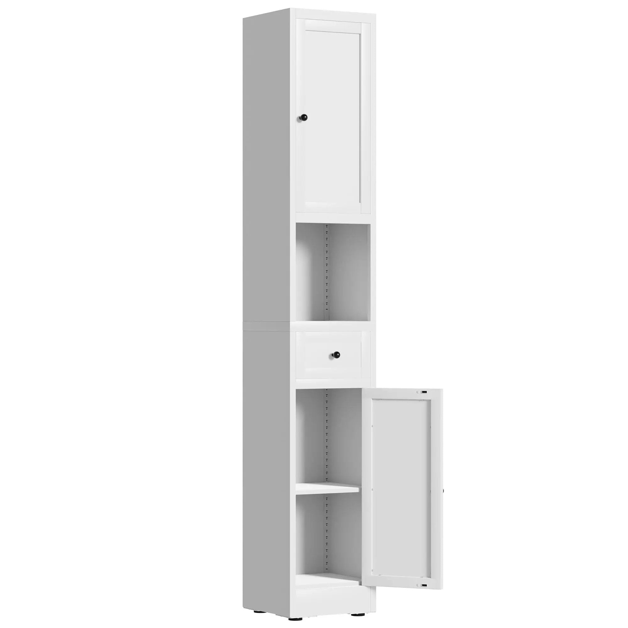 Tall Narrow Bathroom Cabinet With 5-Tier Storage, Adjustable Shelves, Freestanding - White by HouseOfZazla