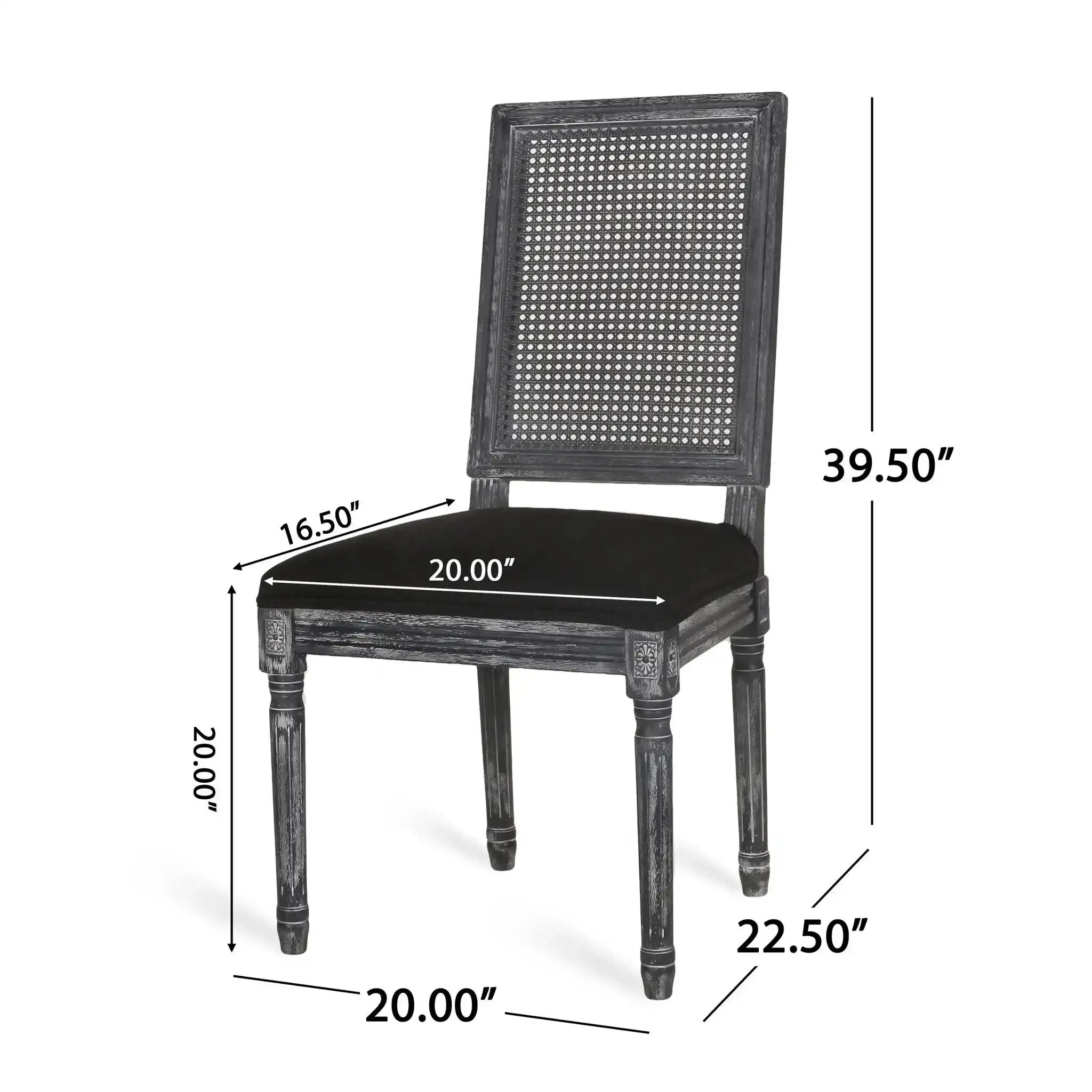 French Country Dining Chair With Rectangular Cane Backrest And Smooth Upholstered Seating by HouseOfZazla