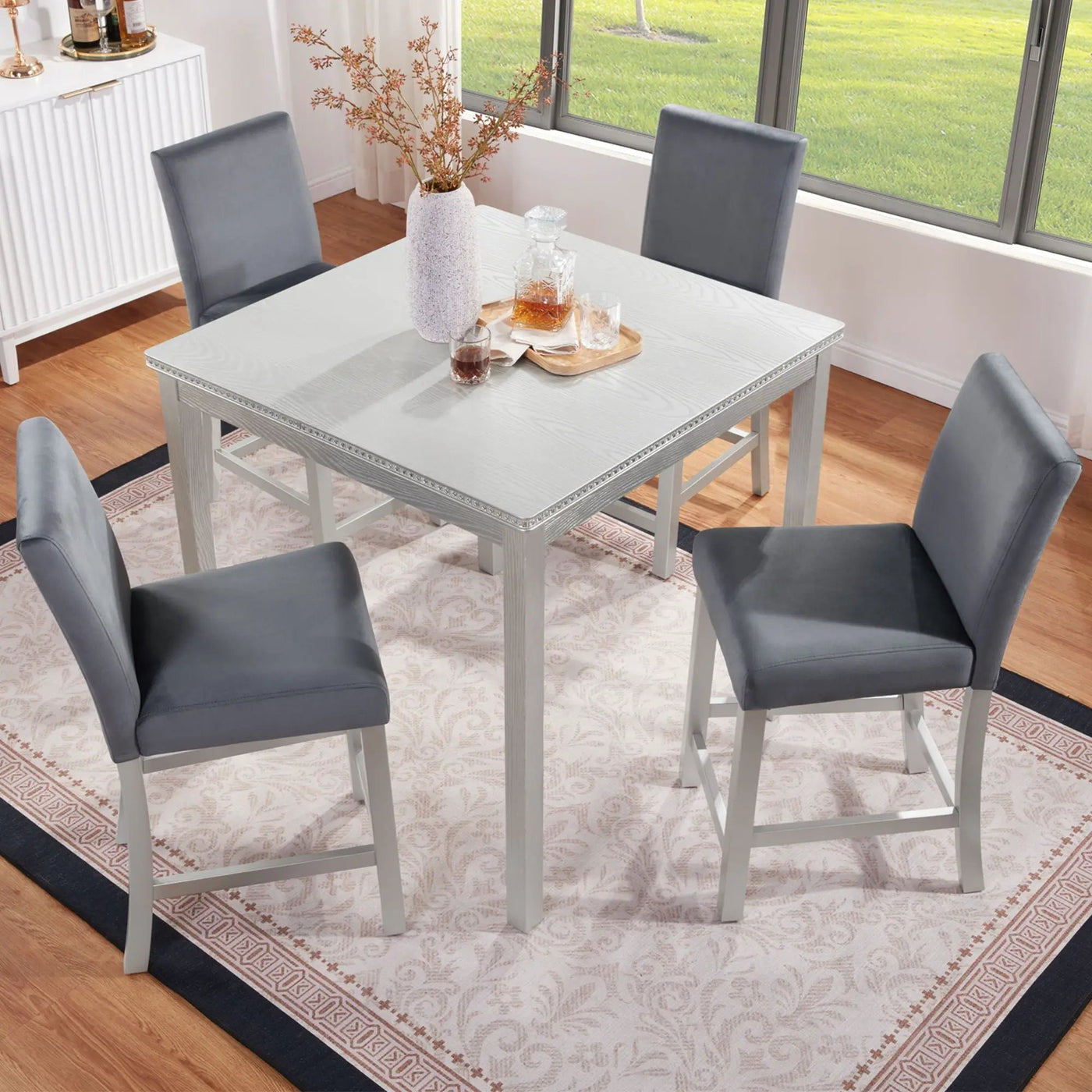 5 Pieces Counter Height Table Set, Kitchen Table With Square Table And 4 Upholstered Chairs by HouseOfZazla