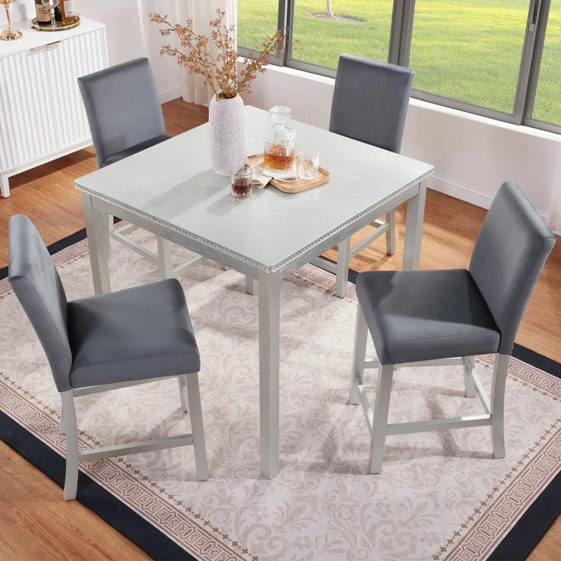 5 Pieces Counter Height Table Set, Kitchen Table With Square Table And 4 Upholstered Chairs by HouseOfZazla