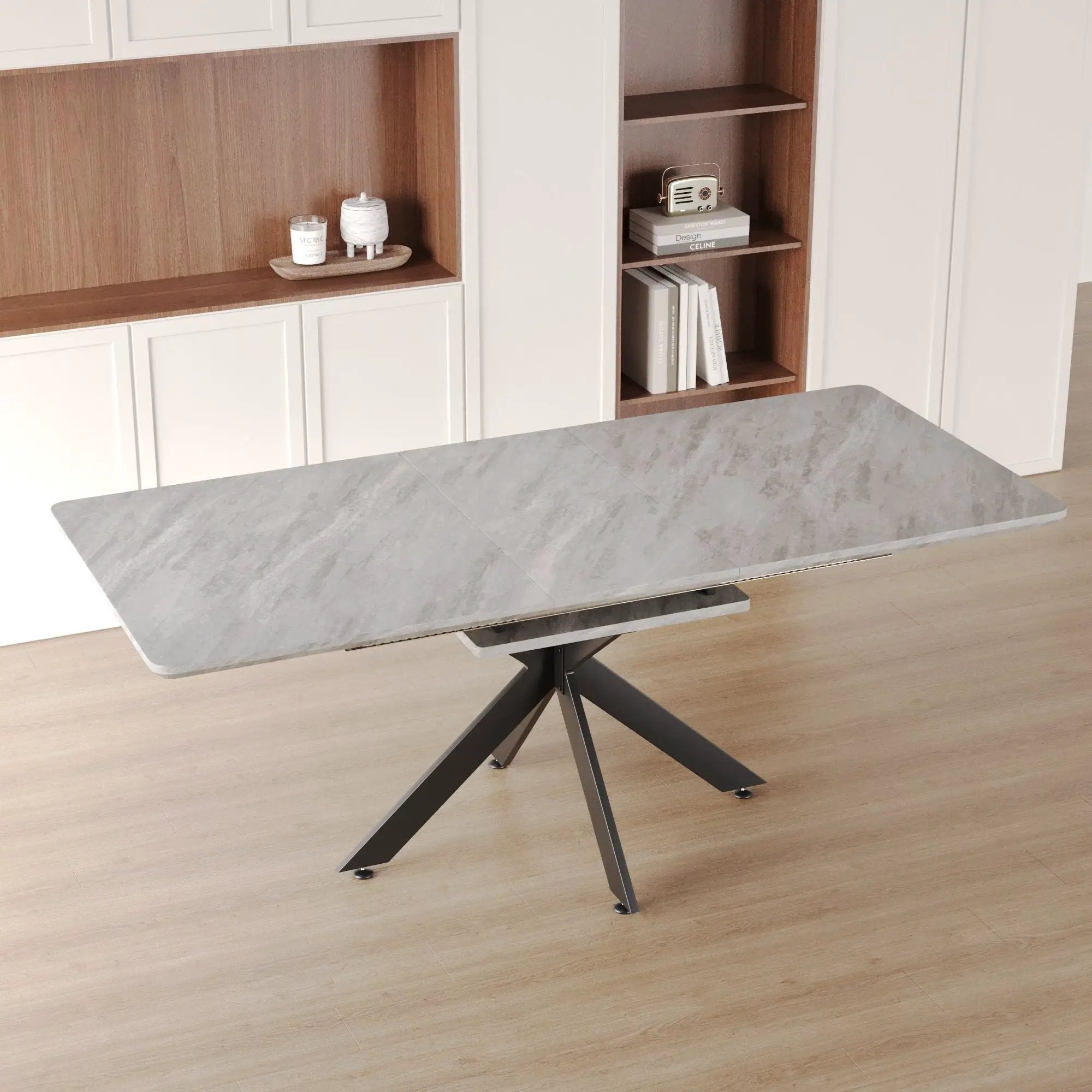 Modern Extendable Dining Table Set With Soft Padded Armless Chairs